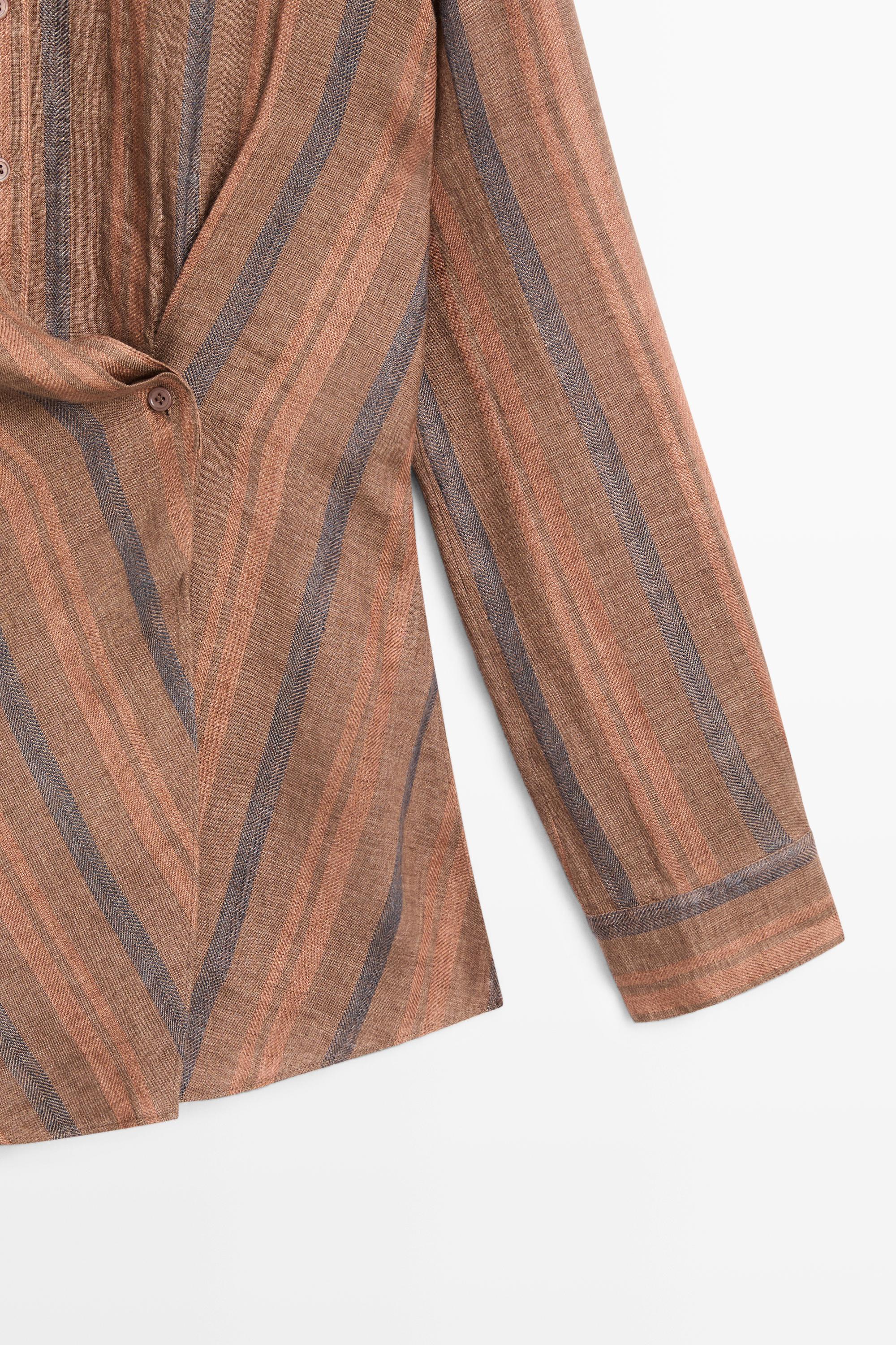 100% linen striped crossover shirt
